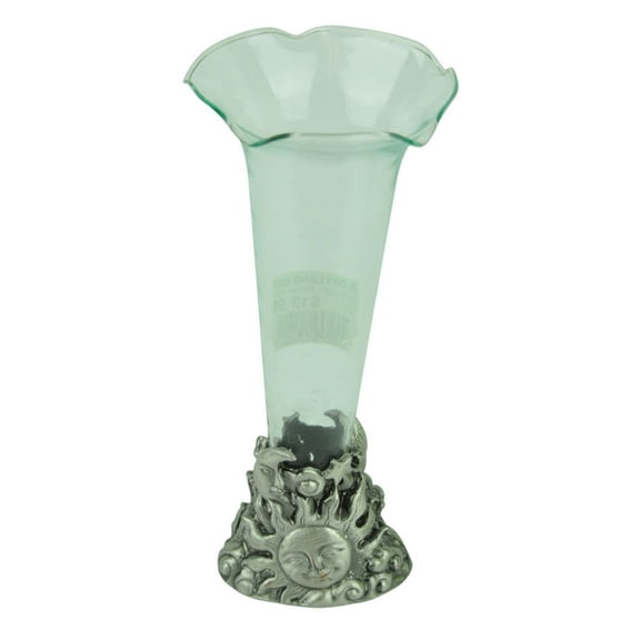 Pewter Sun Flower Vase Holder Blown Glass Cast Metal Pewter Home Office Décor