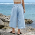 thumbnail image 6 of High Waisted Wide Leg Beach Casual Capri Pants For Women Summer Flowy Relaxed Fit Pocketed Comfortable Vacation Lounge Everyday Style Breathable, 6 of 7