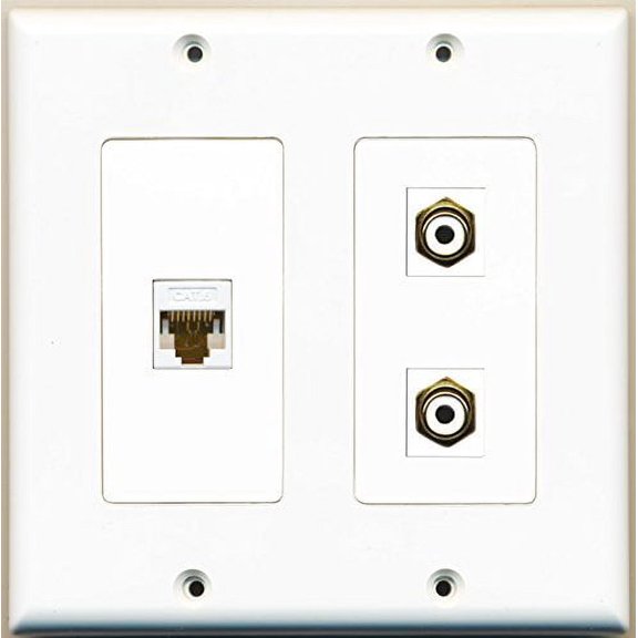 RiteAV - 2 Port RCA White 1 Port Cat6 Ethernet White - 2 Gang Wall Plate