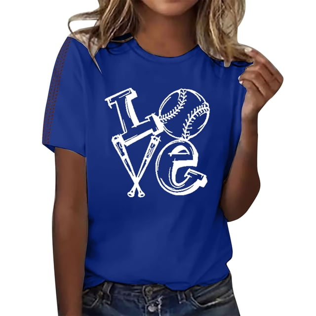 WZXFASHION T-shirt Imprimé Baseball pour Femmes Été 2025 50 % de Réduction Liquidation T-shirt à Manches Courtes pour Femmes