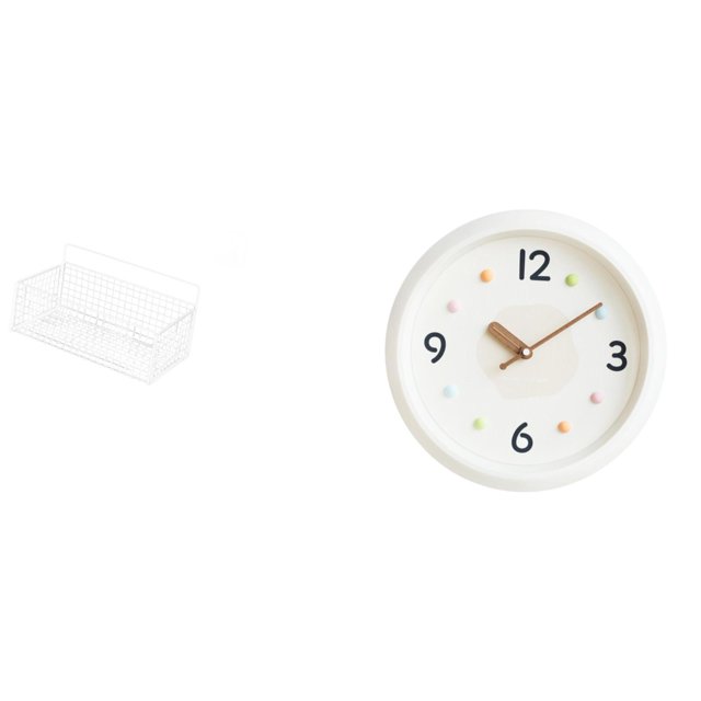 Cesta de almacenamiento colgante,Cesta de almacenamiento para gabinete organizador de pared colgante,Reloj de pared,Reloj de pared decorativo,moderno y elegante.,Reloj de pared redondo