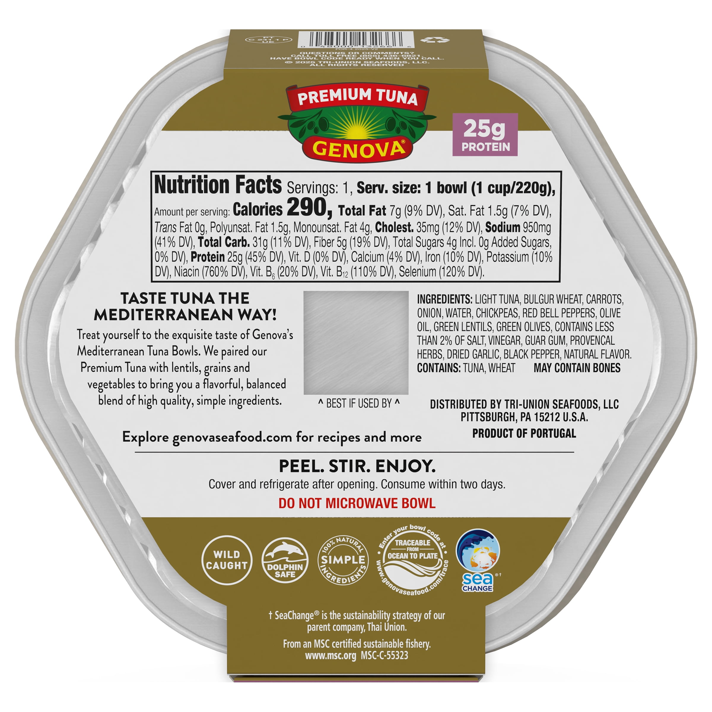 (6 pack) Genova Premium Tuna Mediterranean Lentil & Grain Salad Bowl 7.76 oz.