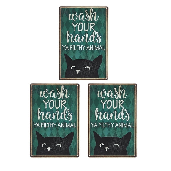 3PCS Vintage Style Tinplate Black Cat Metal Signs, Durable Wall Decor, Easy to Hang for Home Decoration