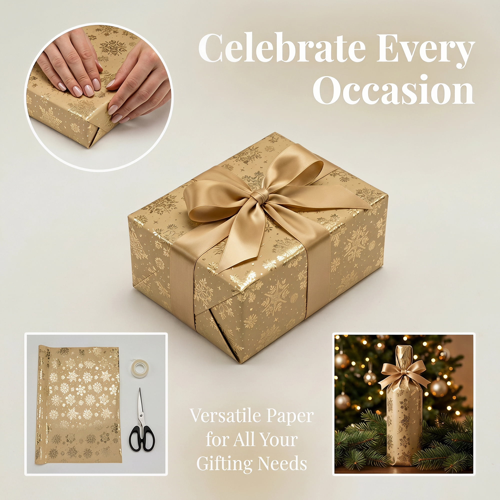 Unique Bargains Heavyweight Christmas Wrapping Paper for Gifts Gold 27.6"x 19.7"