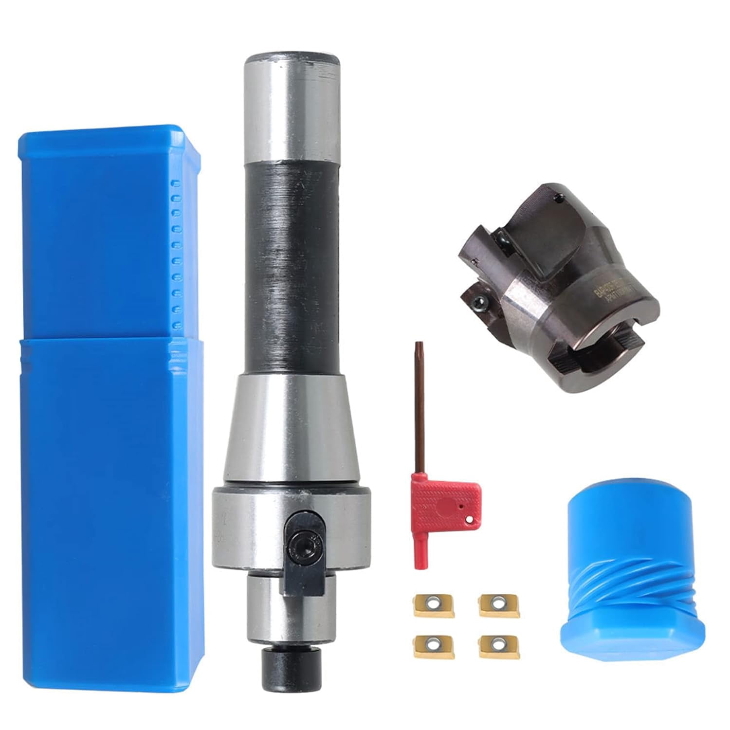 R8 FMB22 Milling Handle 400R 50MM CNC End Milling Cutter Suitable for Plate Cutting and Milling Machine Workpiece Finishing with T15 Wrench and 4 Pieces APMT1604 Carbide Inserts