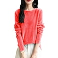 thumbnail image 5 of Only Moment Red Womens Long Sleeve Shirt Crew Neck Fall Outfits T Shirts Tunic Tops Fashion Clothing 3XL, 5 of 5