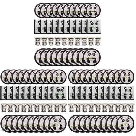 NICEXMAS 3 Sets of Adorable Panda Disposable Paper Plates Napkins Cups Birthday Supply