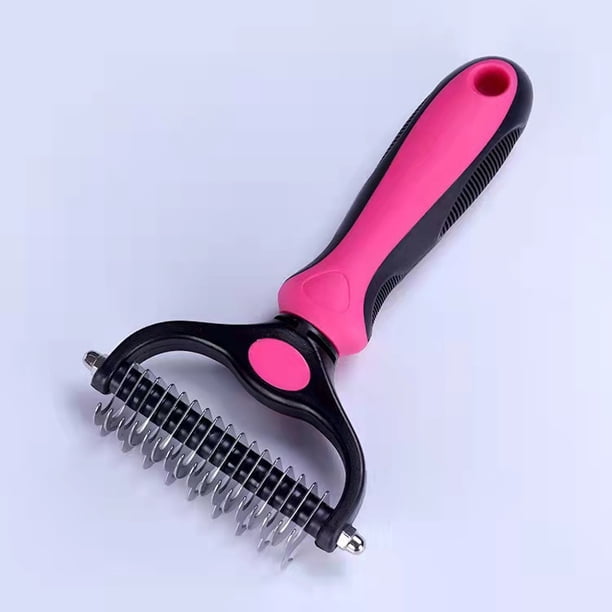Cepillo para perros color rojo rosa, cepillo para gatos, peine profesional para desenredar perros y cepillo para perros de pelo largo, rastrillo de aseo para perros y gatos para eliminar el subpelo de