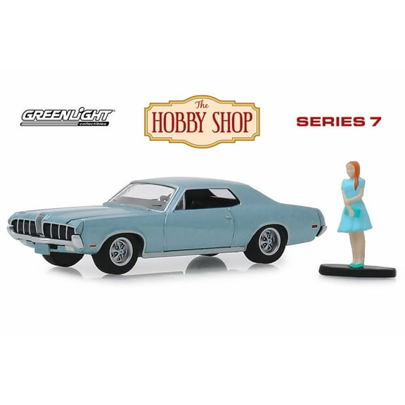 1970 Mercury Cougar with Woman Dress, Light Blue - Greenlight 97070B/48 - 1/64 scale Diecast Model Toy Car