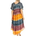 thumbnail image 2 of Sakkas Sula Tie-Dye Wide Neck Embroidered Boho Sundress Caftan Cover Up - Navy / Brown - One Size Regular, 2 of 5
