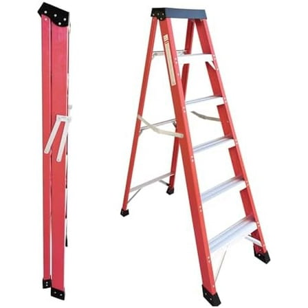 Ladder 6-Foot Fiberglass Step Ladder, 500 lb Capacity Type IA, Heavy Duty Folding Platform Ladder for Home, Work, and Industrial Use$$Tools