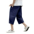 thumbnail image 3 of toraway Men's Cropped Shorts Loose Elastic Drawstring Conical Casual Linen Shorts For Men XXXXL, 3 of 3