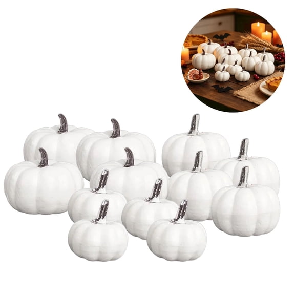 White Pumpkins for Decorating - 12PCS Mini White Foam Decorative Pumpkins for Fall Decor, White Paintable Artificial Pumpkins Perfect for Halloween Decor Thanksgiving Decor