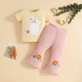 thumbnail image 2 of Sgkm Baby Girl Outfits Summer Toddler Girl Easter Outfit Size 0-4t Top Flared Pants Set Casual Birthday Clothes, 2 of 6