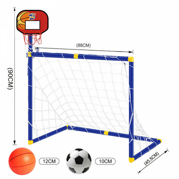 2-in-1 Basketball Stand & Soccer Goal Set for Kids, Portable and Detachable Toddler Soccer Net for Boys Girls Indoor Outdoor Play Toys-Red