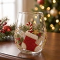 thumbnail image 4 of 6 Pcs Christmas Stemless Wine Glasses Set, Sparkling Rhinestone Beaded Holiday Beverage Tumblers, Santa Tree Snowman Glassware, Festive Xmas Party Drinkware Gift, 4 of 7