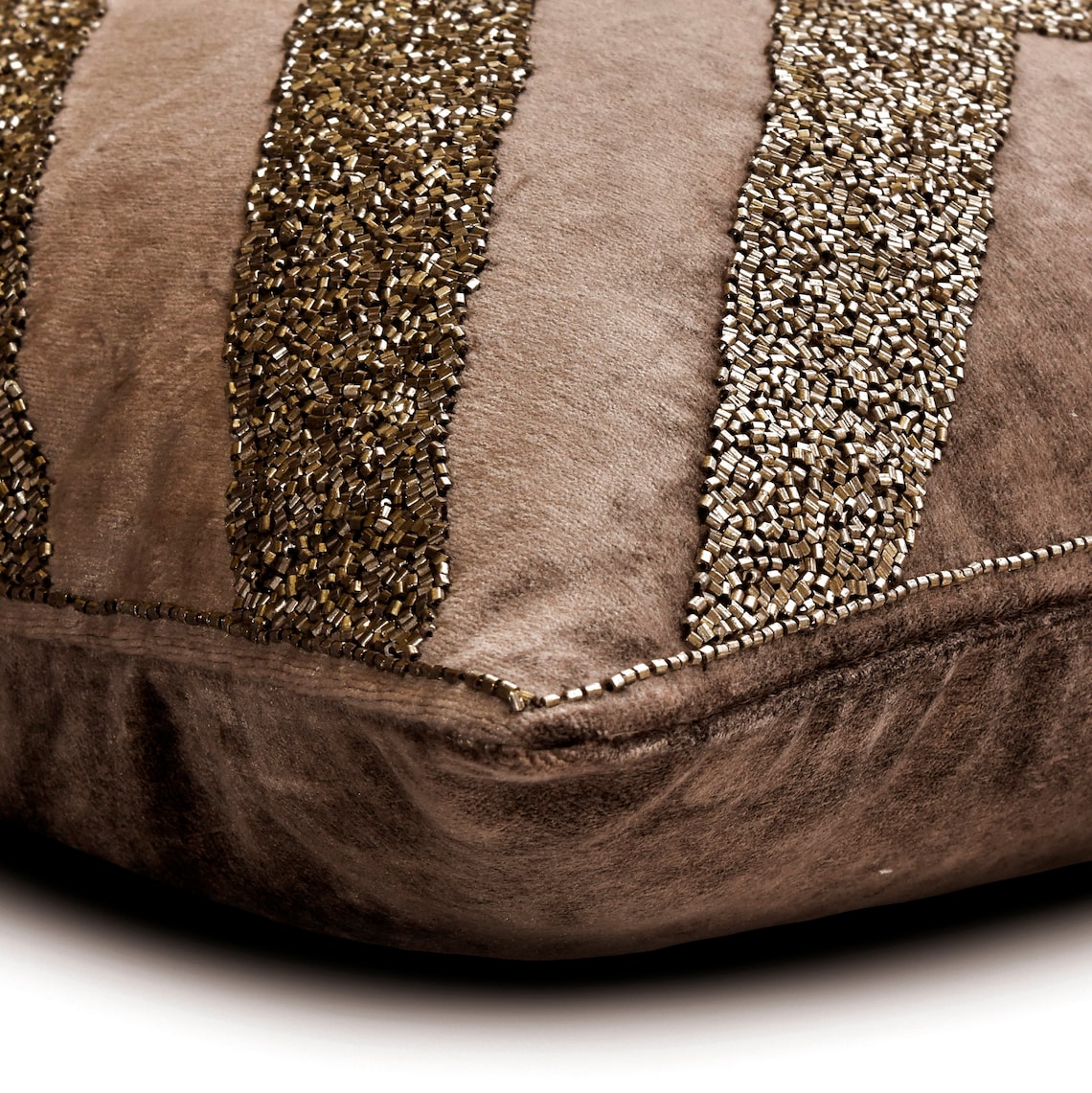 Pillow Case Covers, Decorative Brown 24"x24" (60x60 cm) Throw Pillow Cases, Velvet Beaded Embroidery Throw Pillows For Sofa, Geometric Pattern Modern Style - Brown Summit