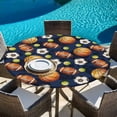 thumbnail image 6 of Brown Basketball Football Round Tablecloth 45-54 Inch Round Fitted Table Cloth with Elastic Edge, Ball Watercolor Navy Blue Waterproof Table Cover Protector for Outdoor Picnic Party Dining, 6 of 9