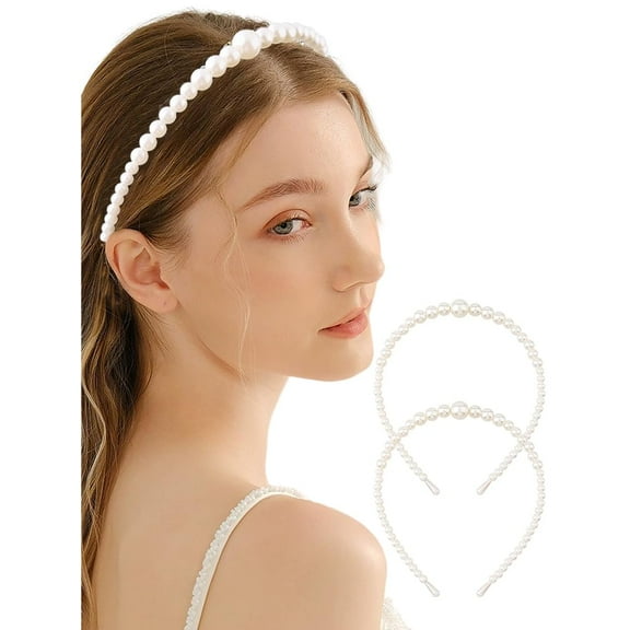 2pcs Pearl Hair Bands Bridal Hair Bands Party Wedding Hair Accessories for Women Girls White 150mm