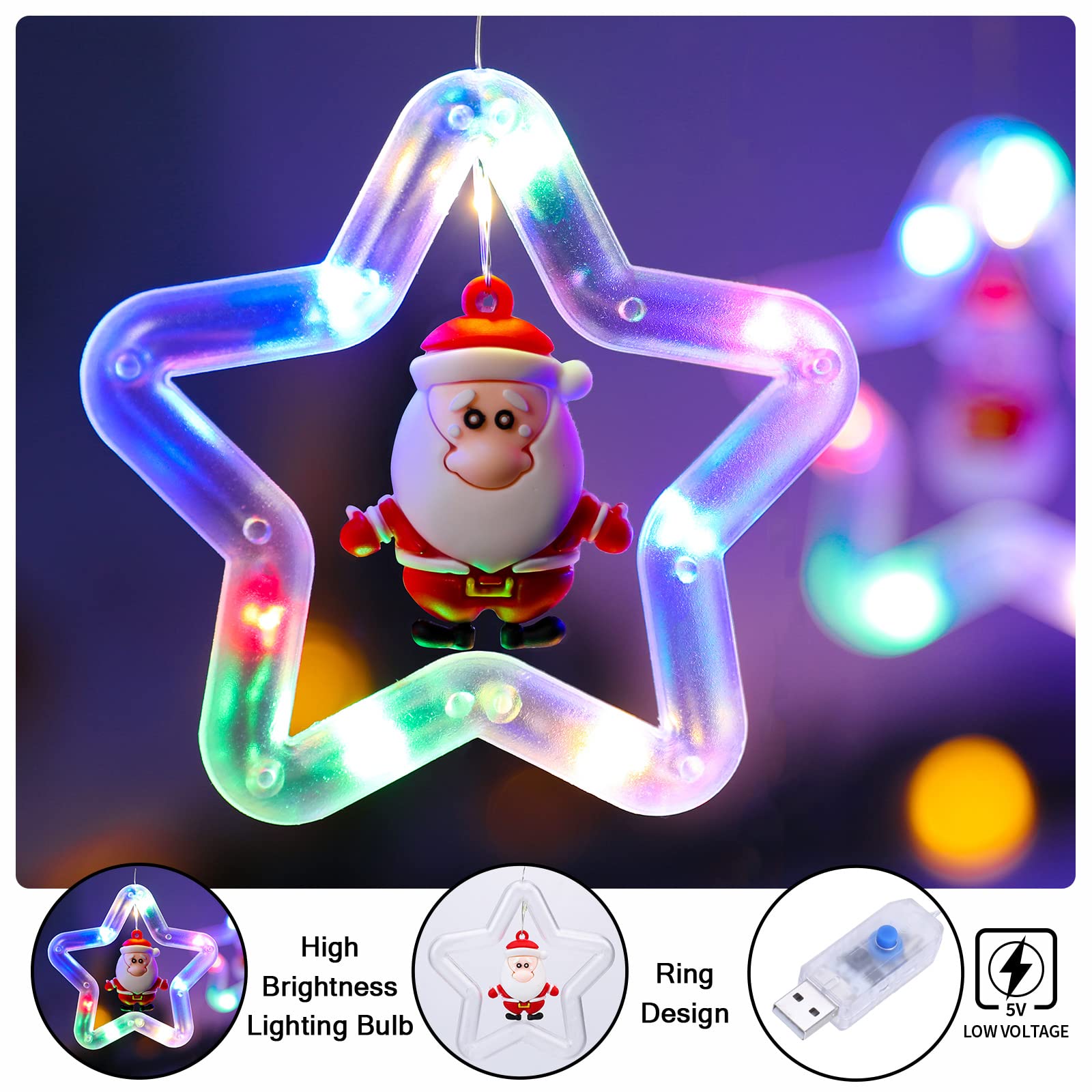 Willed Christmas Curtain Lights with Star Rings and Ornaments photo 5