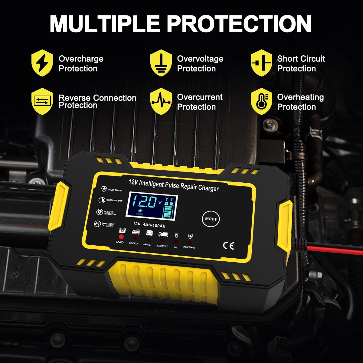 GPED Automatic Battery Charger, 12V/6Amp Battery Maintainer, Smart Car Trickle Charger with Temperature Compensation Auto Stop for Car Truck Motorcycle Lawn Mower Boat Marine Batteries