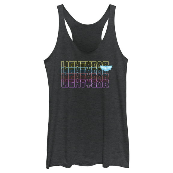 Women's Lightyear Stacked Colorful Logo  Racerback Tank Top Black Heather Large