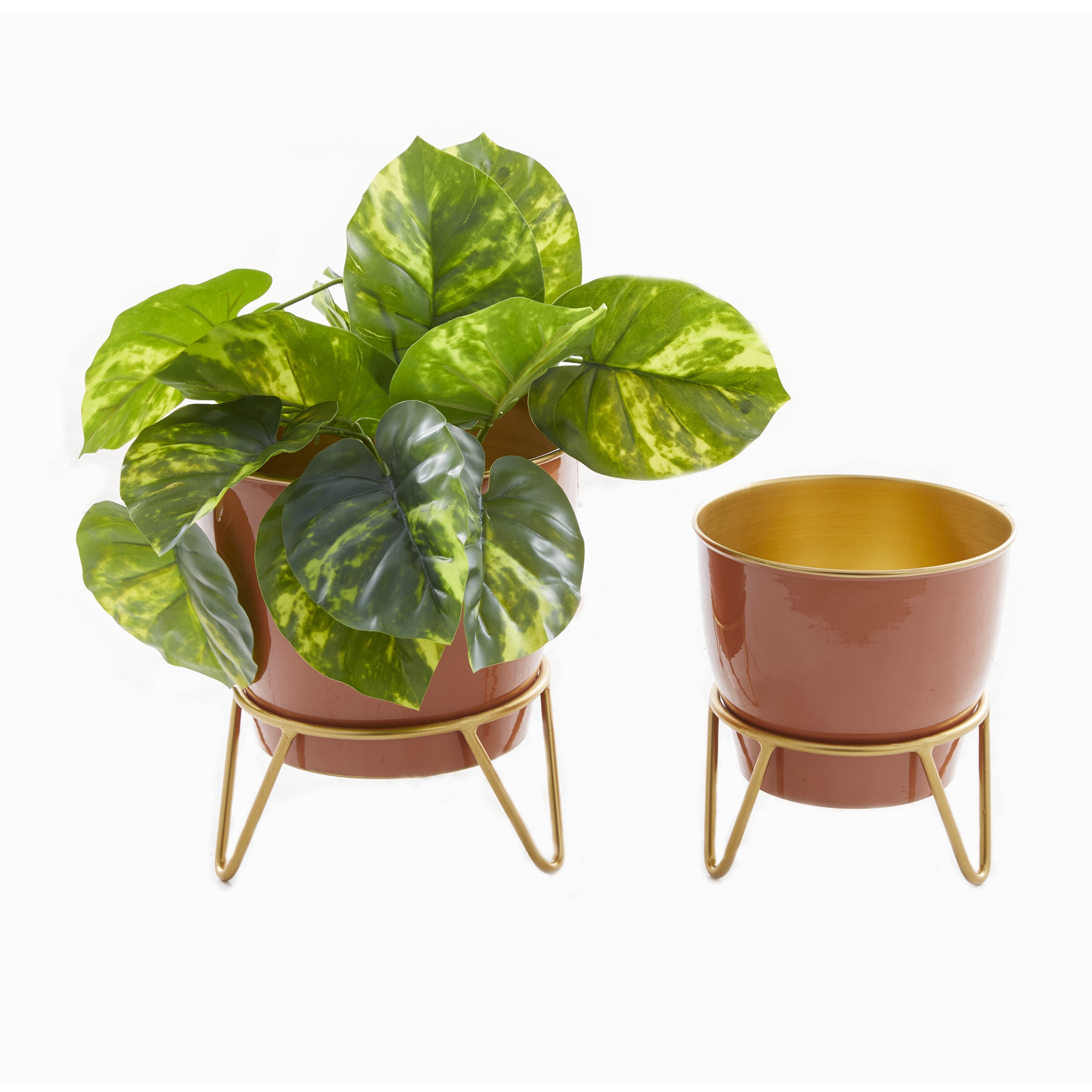 DecMode 12", 9"H Indoor Outdoor Pink Metal Planter with Removable Stand (2 Count)