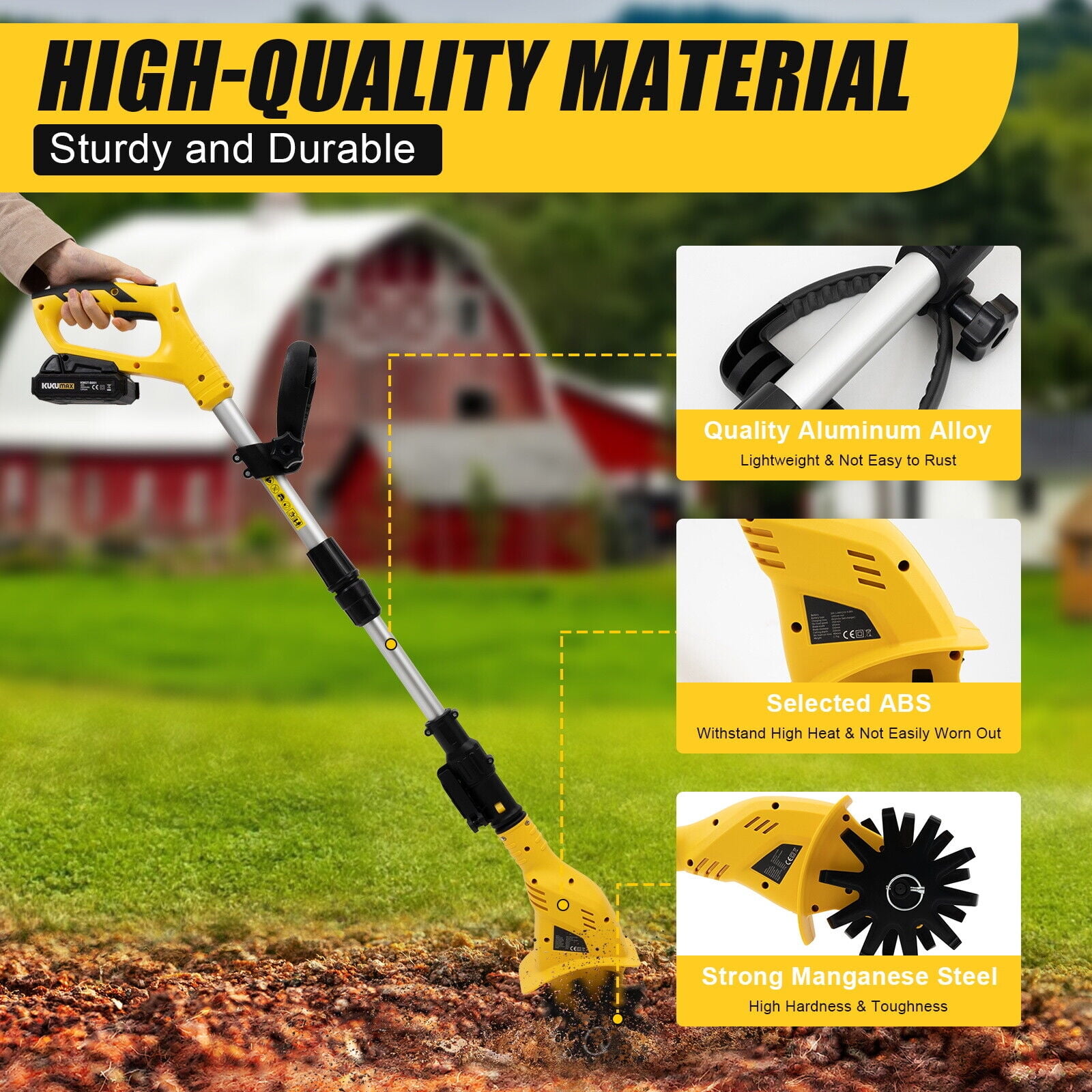 20V Cordless Tiller & Cultivator Electric with Rechargeable Battery for Garden