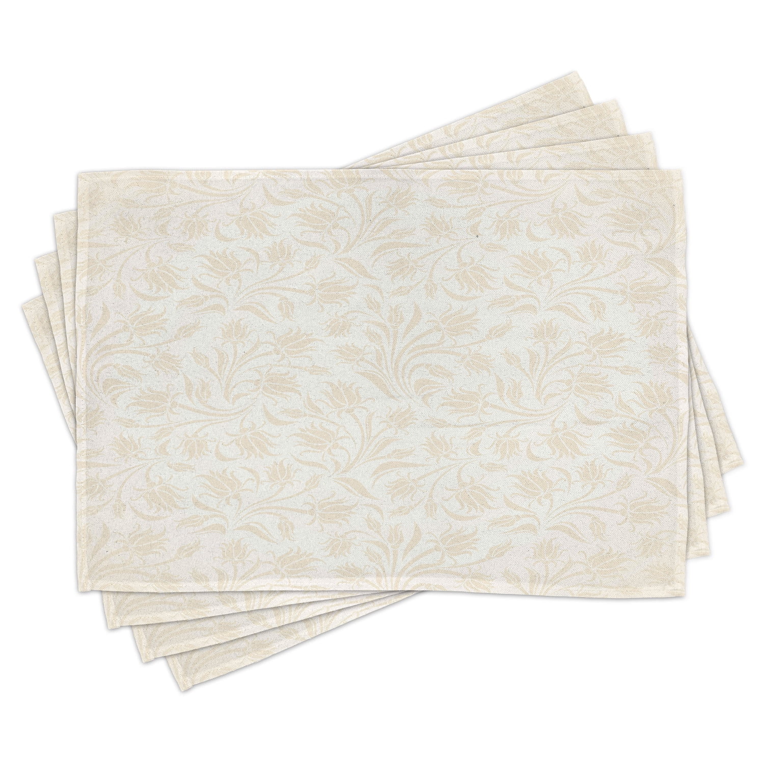 Ivory Placemats Set of 4 Baroque Style Curved Leaves and Floral Blooms