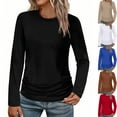 thumbnail image 5 of Women's Ruched Long Sleeve Shirts Crew Neck T-Shirt Tummy Control Blouse Versatile Layering Top for Fall Fashion Casual Wear Black XXXL, 5 of 5