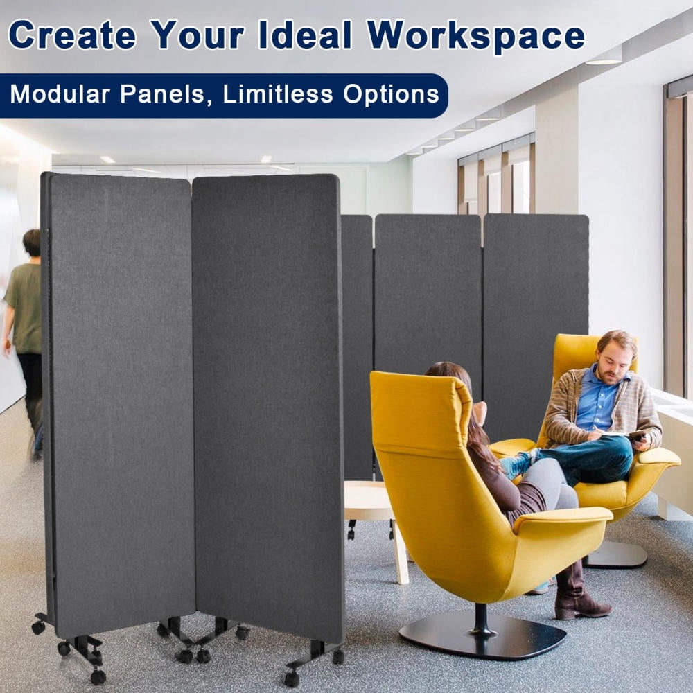 Freestanding Acoustic Room Divider, 3 Panel PET Polyester Soundproof Room Screen with Wheels, Portable Partition Divider for Office, Reception Room, School, Hospital