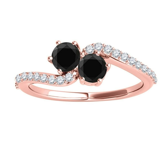 Mauli Jewels Engagement Rings for Women 1Carat Two Stone Black Diamond Engagement Ring Crafted 4 Prong 14k Rose Gold