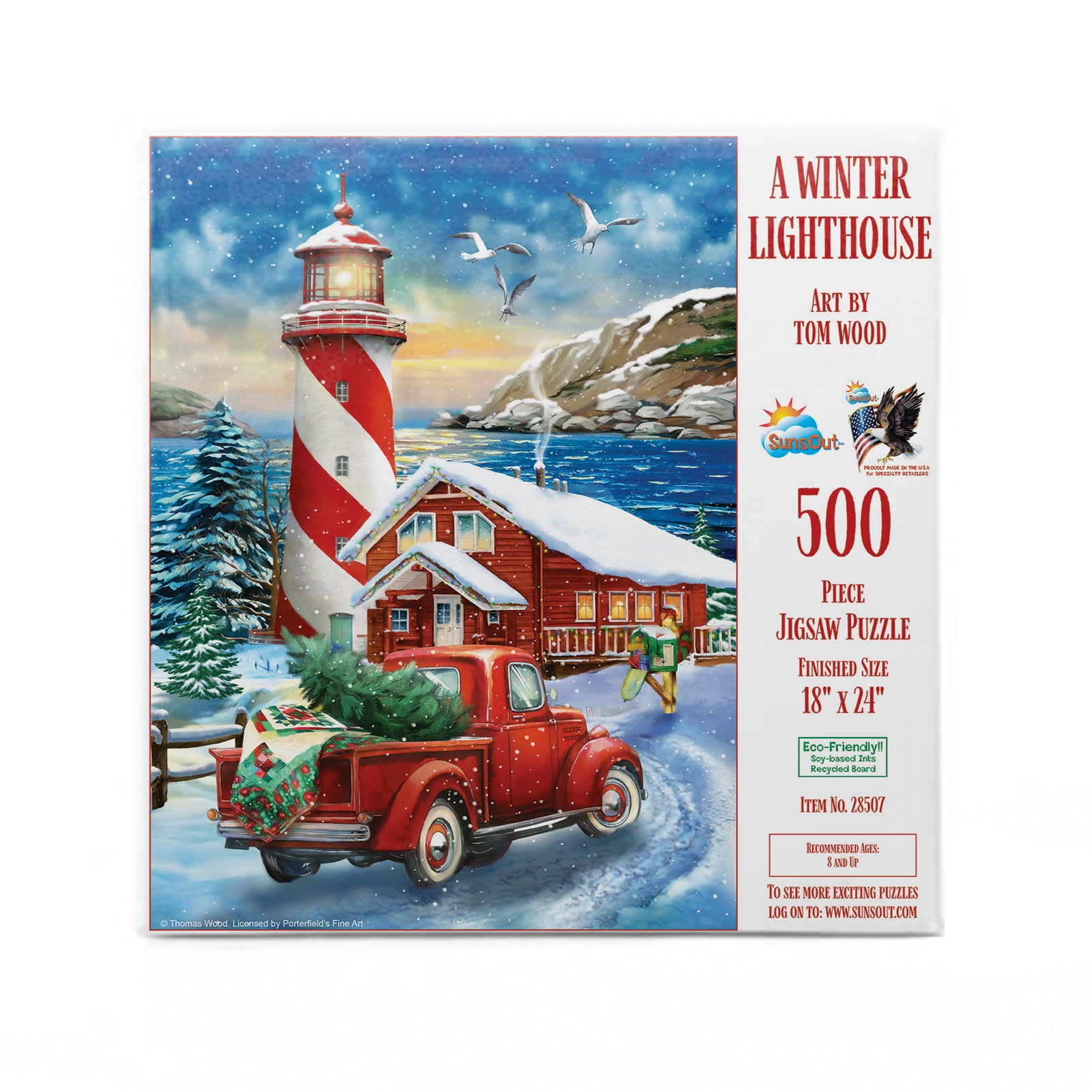 SUNSOUT INC - A Winter Lighthouse - 500 pc Jigsaw Puzzle by Artist: Tom Wood - Finished Size 18" x 24" Christmas - MPN# 28507
