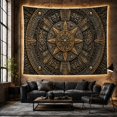thumbnail image 6 of Intricate Circular Medallion on Dark Charcoal Background, Mystical Vintage for History Lovers, Decorative Ethnic Wall Art, Housewarming Gift, Tapestry Wall Hanging for Bedroom and Living Room, 6 of 7