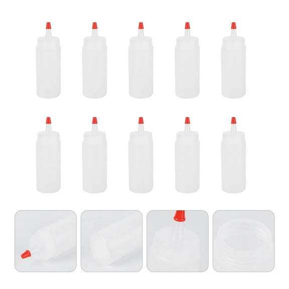 LOLIPPYY Set of 10 White Plastic Condiment Bottles with Lids for Ketchup, Mustard, Dressing - Sealed, Lightweight Containers