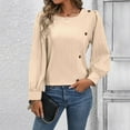 thumbnail image 3 of BangWanChi Fall Blouses for Women 2024 Trendy Plus Size Womens Long Sleeve Round-Neck Blouses Fake Button Solid Color Pullover Tops, 3 of 4