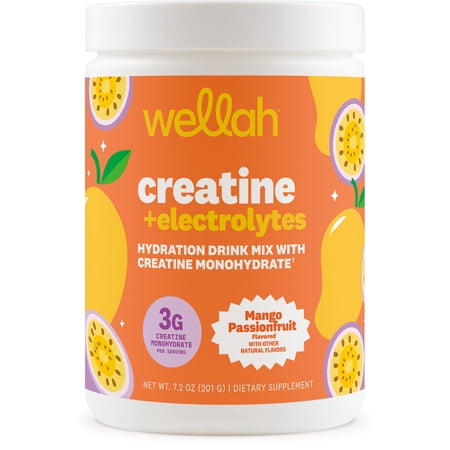 Wellah Creatine + Electrolytes Powder (Mango Passionfruit) 30 Servings - Hydration Drink Mix with 3g of Creatine Monohydrate