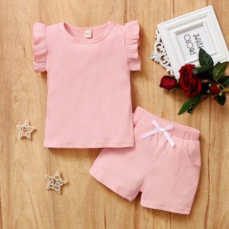 

DAETIROS Prevalent Comfy Baby Tops+Shorts Sports Outfits Daily Soft New Solid Girls Shorts Pink