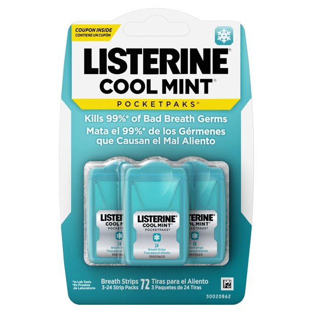 LISTERINE Cool Mint Pocket packs Breath Strips, 24Strip Pack, 3 Pack