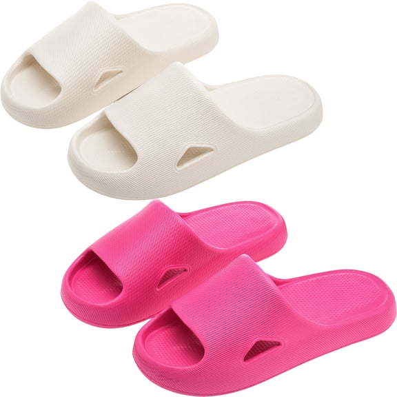 2 Pairs Women‘s Cloud Slides, EVA Non Slip Lightweight House Slippers for Indoor Outdoor, Shower Shoes for Bathroom and Pool