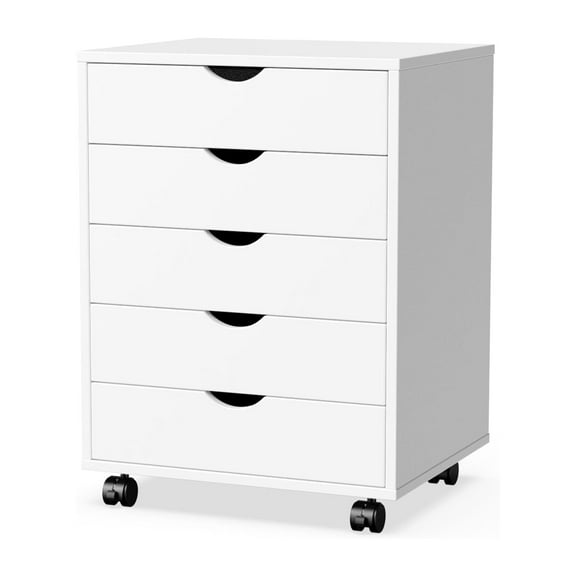 5-Drawer Wood File Cabinet with Wheels, Rolling Storage Organizer for Home Office, 18.74"W x 15.75"D x 25.39"H