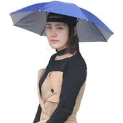 Accinouter Adult Umbrella Hat, Folding Headwear 26" Hands Free Sunshade Double Layer Protection Parasol for Fishing Gardening Beach Camping Party (RoyalBlue, 14.2"x26"x26" (Open) 14.2"x 2" (Fold))