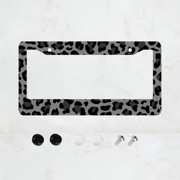 Black Grey Leopard Print License Plate Prame Aluminum Rust-Proof Auto Parts License Plate Decorative Screws Fit Standard 2 Holes 1 U.S. License Plate, 12.2x 6.3 Inch