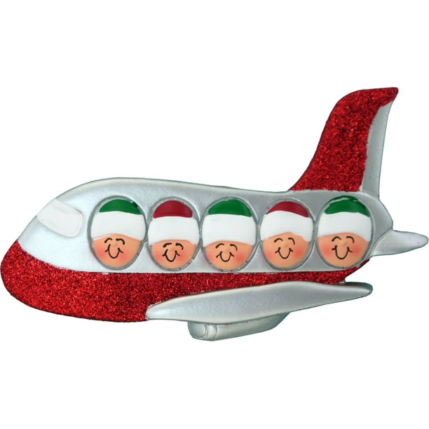 Family on Airplane 5 People Personalized Christmas Ornament DOIT