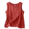 thumbnail image 4 of ZHYou No Boundrie Plus Size Women's Linen Tank Tops Crewneck Casual Loose Fit Sleeveless Summer T Shirts with Pockets Red Size 2XL, 4 of 5
