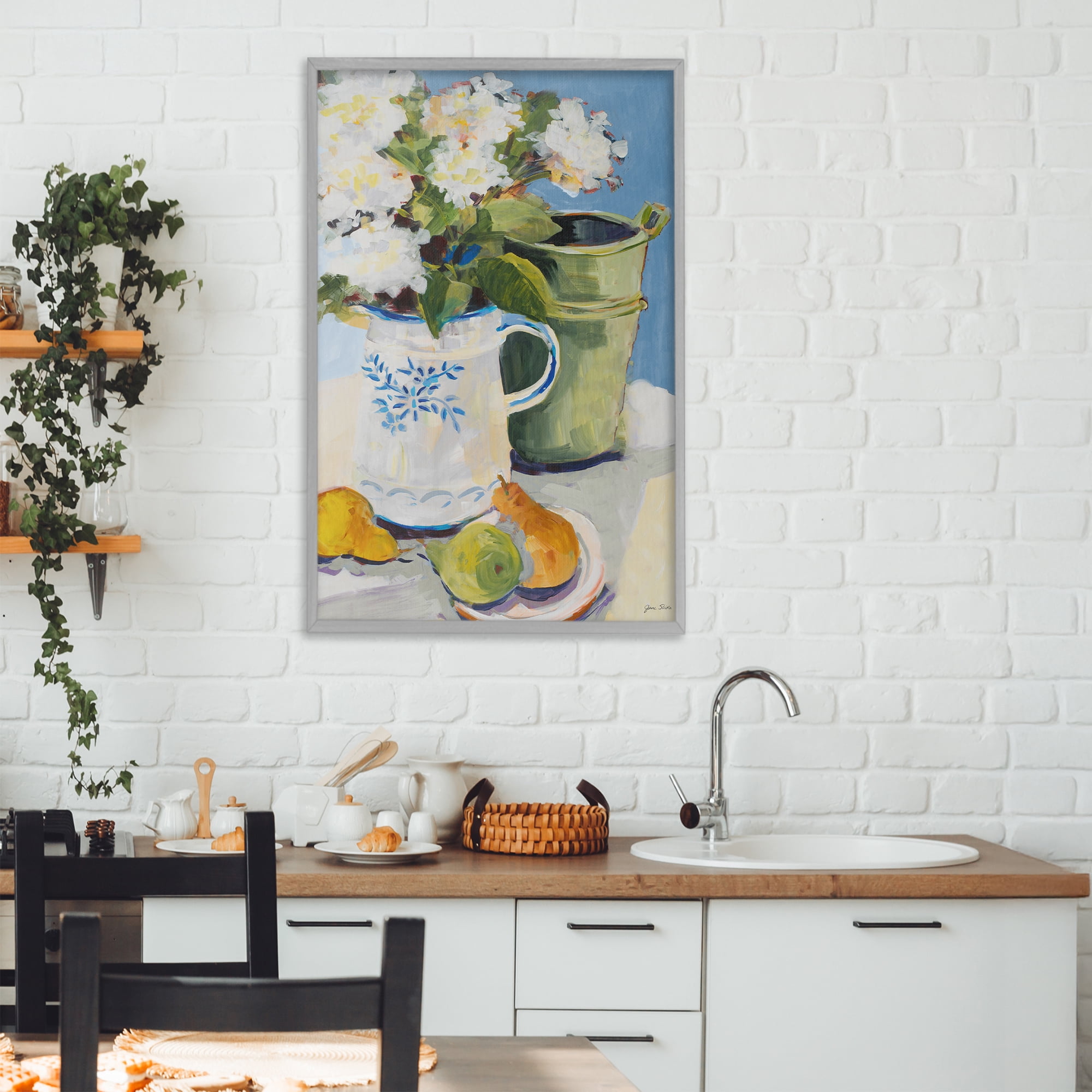 Stupell Industries Pitcher of Flowers Still Life Gray Framed Giclee Art, design by Jane Slivka