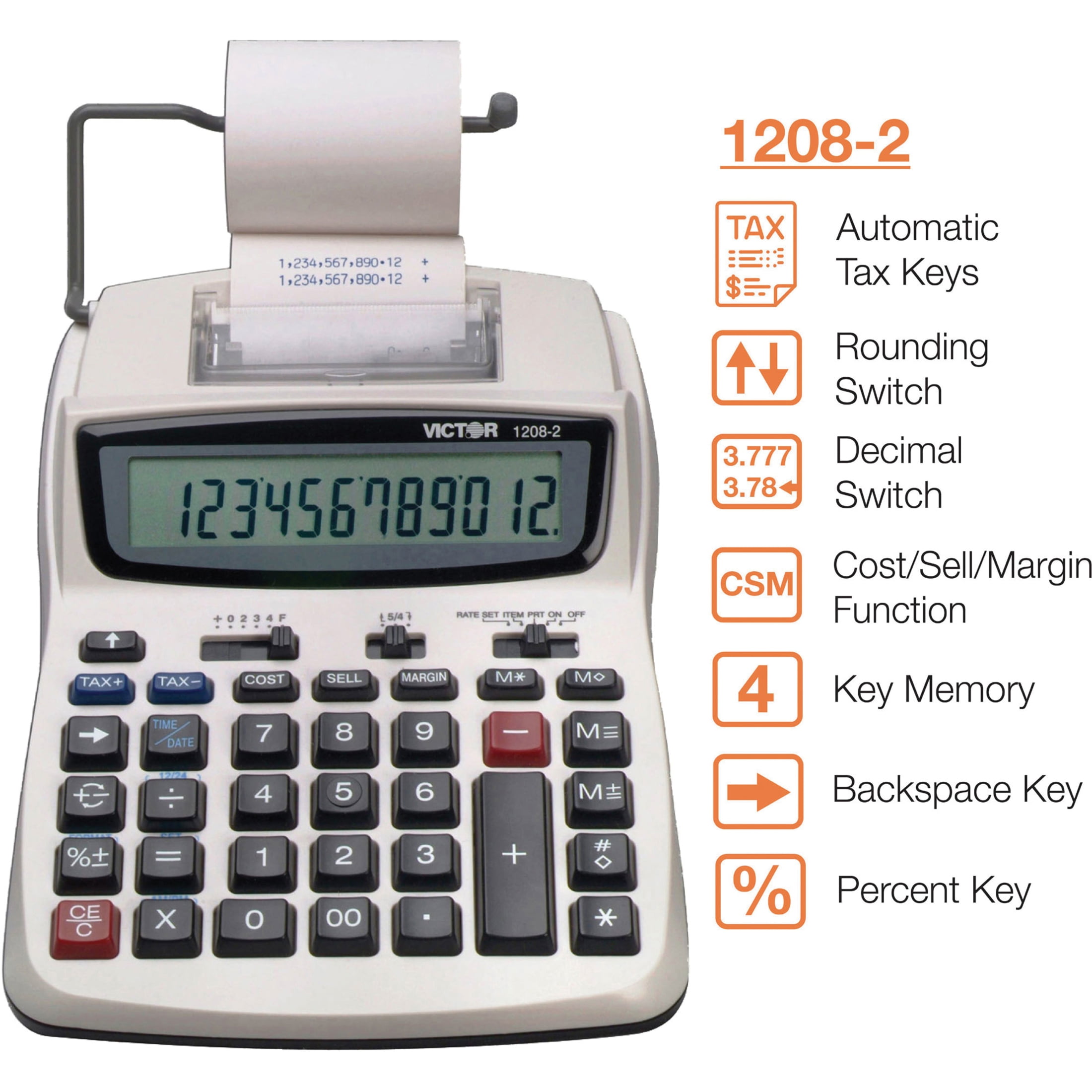 Victor 1208-2 Two-Color Compact Printing Calculator, 12-Digit LCD, Black/Red