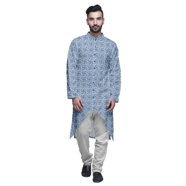 Atasi Kurta Asymétrique à Boutons pour Hommes Chemise Imprimée Mandarin à Manches Longues