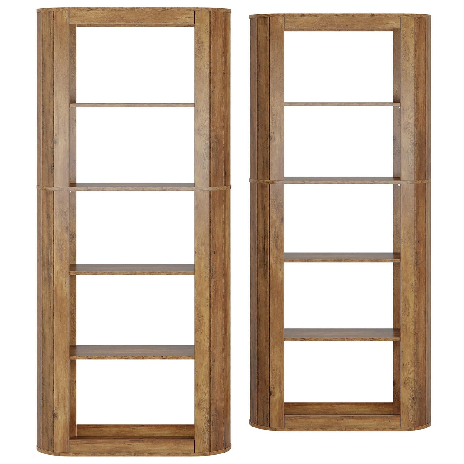 Demi Bonn 70" Rustic Wooden Corner Bookshelf, Multi-Level Display Storage for Living Room Home Decor, Books & Showpieces, Brown