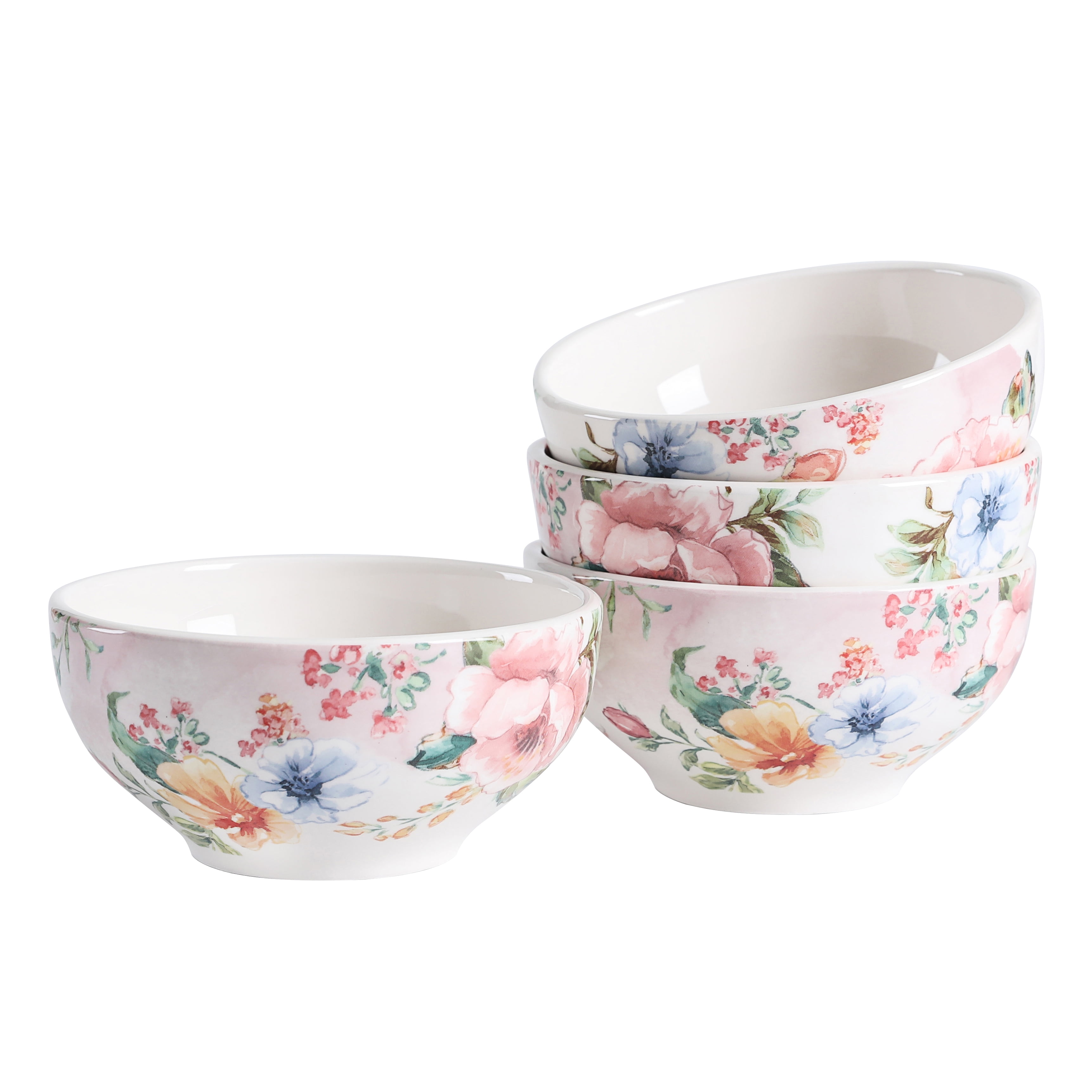 Bico Flower Carnival Ceramic Bowls Set of 4, 26oz, for Pasta 